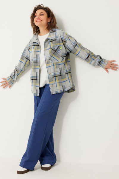 Мультиколор оверсайз рубашка из текстиля для многослойных образов BegiModa 4117 синий неон - фото 3