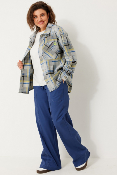 Мультиколор оверсайз рубашка из текстиля для многослойных образов BegiModa 4117 синий неон - фото 2