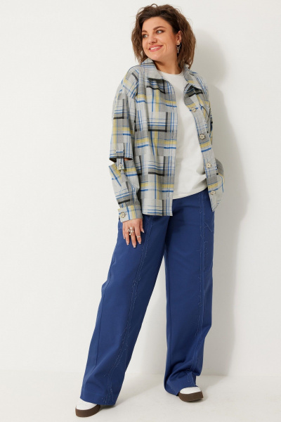 Мультиколор оверсайз рубашка из текстиля для многослойных образов BegiModa 4117 синий неон - фото 1