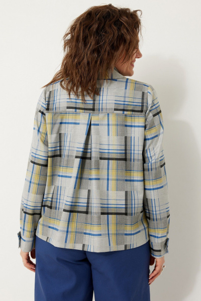 Клетчатая прямая блуза из текстиля для офиса и повседневных образов BegiModa 4118 синий неон - фото 7