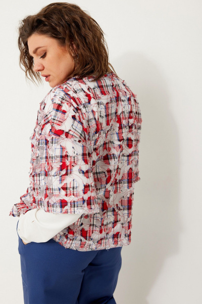 Свободная сетчатая блуза из хлопка для летних и многослойных образов BegiModa 4119 красная клетка - фото 9