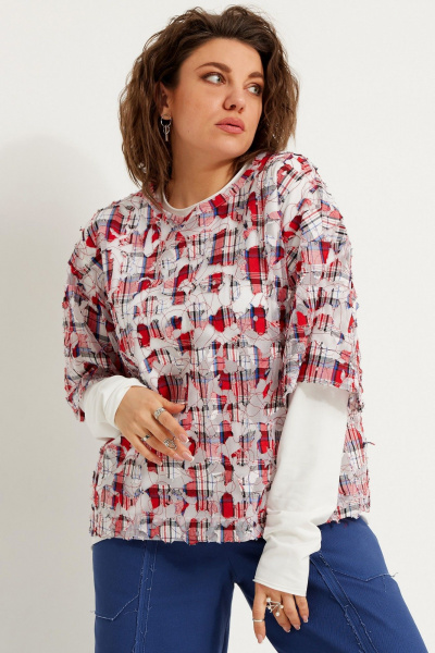 Свободная сетчатая блуза из хлопка для летних и многослойных образов BegiModa 4119 красная клетка - фото 6