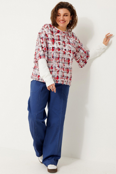 Свободная сетчатая блуза из хлопка для летних и многослойных образов BegiModa 4119 красная клетка - фото 5