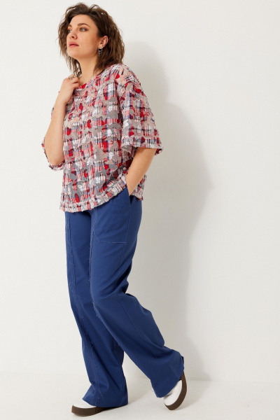 Свободная сетчатая блуза из хлопка для летних и многослойных образов BegiModa 4119 красная клетка - фото 2