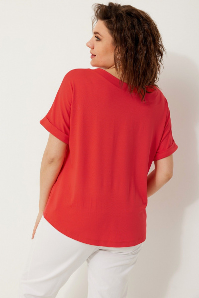 Полуприлегающая трикотажная блуза с коротким рукавом для стильных лугов BegiModa 4120 коралл - фото 7