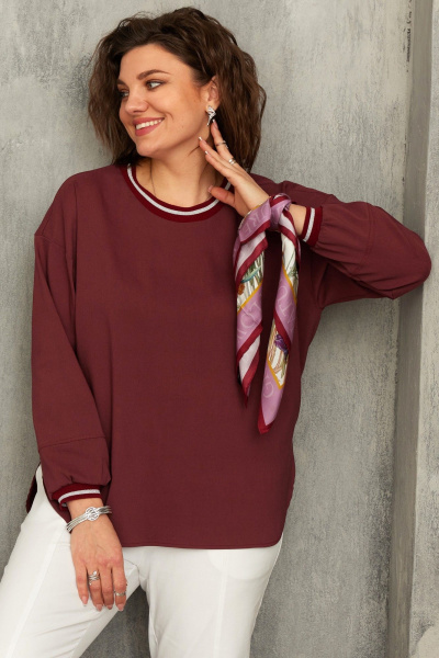 Спортивная трикотажная блуза с контрастными деталями для casual образа BegiModa 4121 бордо - фото 7