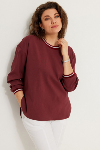Спортивная трикотажная блуза с контрастными деталями для casual образа BegiModa 4121 бордо - фото 5