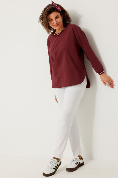 Спортивная трикотажная блуза с контрастными деталями для casual образа BegiModa 4121 бордо - фото 2