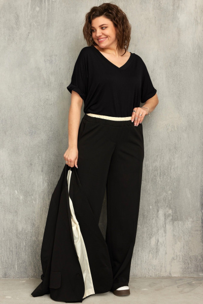 Свободные джинсовые брюки-палаццо с контрастным поясом для ежедневных образов BegiModa 6061 чёрный - фото 6