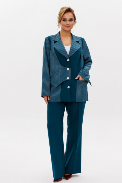 Костюм с жакетом и брюками из тянущейся костюмной ткани Mubliz 237 морская_волна - фото 16