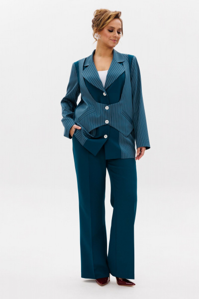 Костюм с жакетом и брюками из тянущейся костюмной ткани Mubliz 237 морская_волна - фото 12