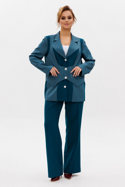 Костюм с жакетом и брюками из тянущейся костюмной ткани Mubliz 237 морская_волна - фото 10