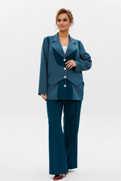 Костюм с жакетом и брюками из тянущейся костюмной ткани Mubliz 237 морская_волна - фото 9