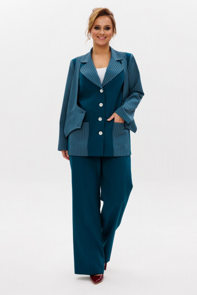 Костюм с жакетом и брюками из тянущейся костюмной ткани Mubliz 237 морская_волна - фото 6