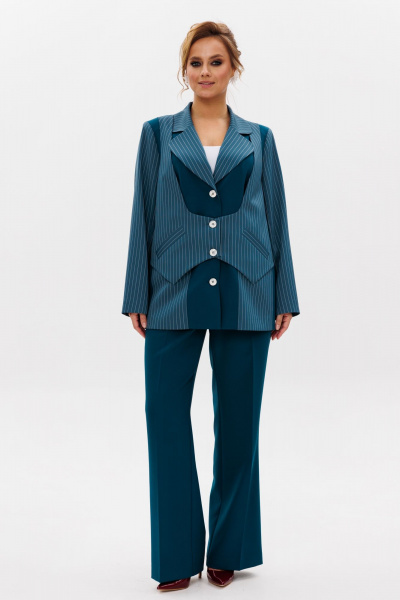 Костюм с жакетом и брюками из тянущейся костюмной ткани Mubliz 237 морская_волна - фото 1