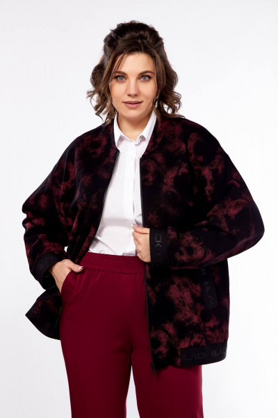 Бомбер и брюки свободного кроя для стильных образов Ольга Стиль С-907 черный+бордовый - фото 11