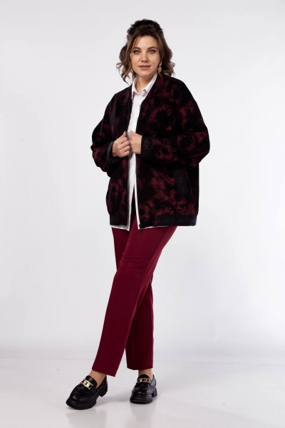 Бомбер и брюки свободного кроя для стильных образов Ольга Стиль С-907 черный+бордовый - фото 10
