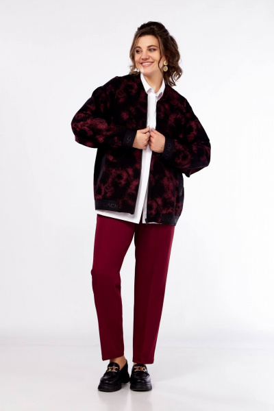Бомбер и брюки свободного кроя для стильных образов Ольга Стиль С-907 черный+бордовый - фото 9