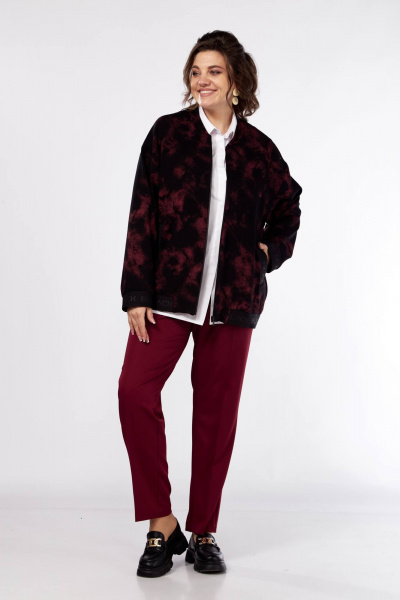 Бомбер и брюки свободного кроя для стильных образов Ольга Стиль С-907 черный+бордовый - фото 1