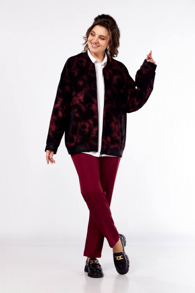 Бомбер и брюки свободного кроя для стильных образов Ольга Стиль С-907 черный+бордовый - фото 8