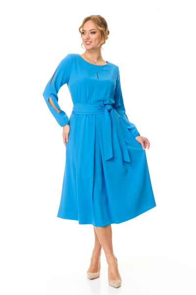 Платье миди с капельным вырезом и складками из текстиля T&N 7605 голубой_темный - фото 6