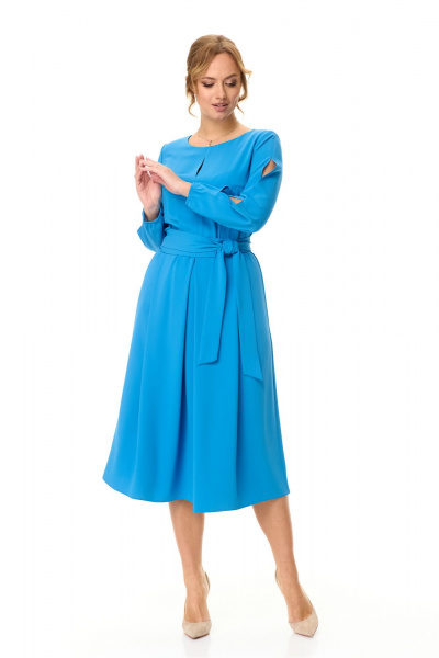 Платье миди с капельным вырезом и складками из текстиля T&N 7605 голубой_темный - фото 2