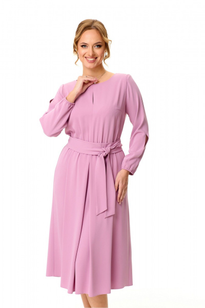 Платье миди с нагрудными вытачками и декоративным разрезом T&N 7605 пудра - фото 5