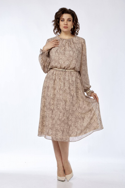 Платье миди с принтом из шифона и текстиля на каждый день Ольга Стиль С-796 бежевый - фото 5