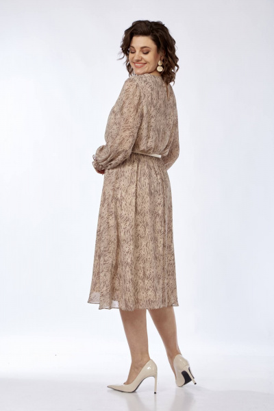 Платье миди с принтом из шифона и текстиля на каждый день Ольга Стиль С-796 бежевый - фото 2