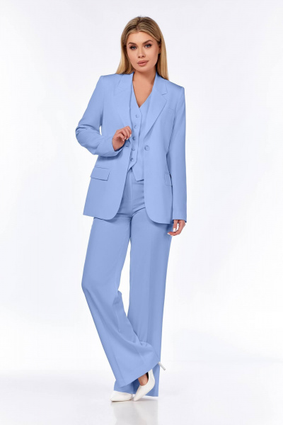 Деловой костюм палаццо из текстиля с жакетом и жилетом Ольга Стиль Л-304 голубой - фото 1