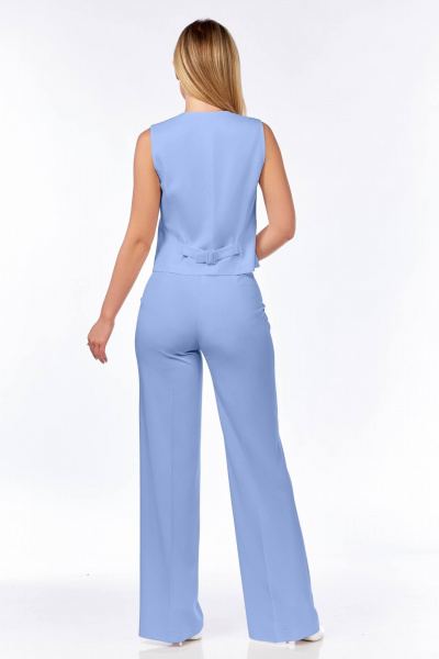 Деловой костюм палаццо из текстиля с жакетом и жилетом Ольга Стиль Л-304 голубой - фото 6
