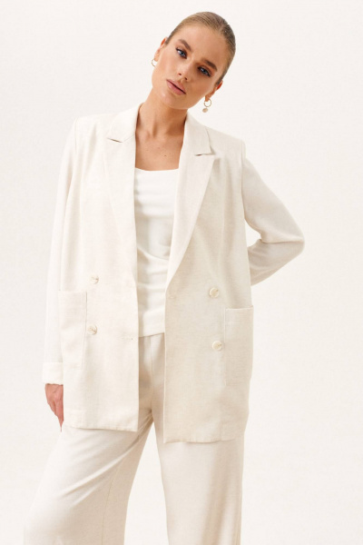 Белый жакет с накладными карманами и брюки на резинке Prestige 1056 молочный - фото 3