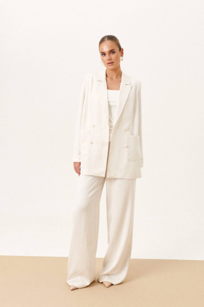 Белый жакет с накладными карманами и брюки на резинке Prestige 1056 молочный - фото 2