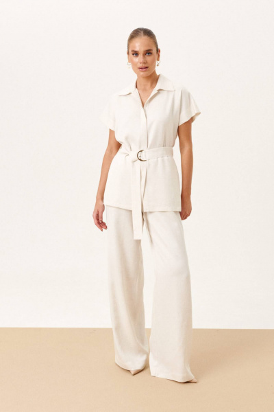 Брюки прямого кроя с карманами и удлиненной блузой Prestige 1058 молочный - фото 1