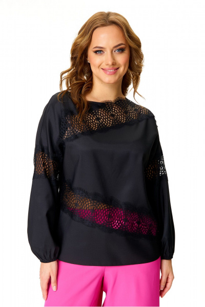 Блуза из кружева с длинным рукавом для делового образа T&N 7619 черный - фото 5
