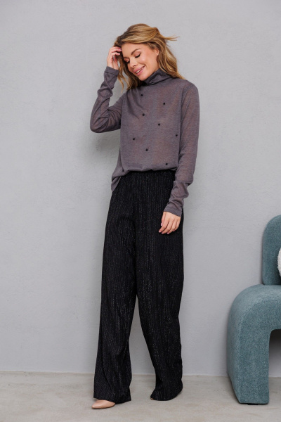 Трикотажная блуза с бусинами-водолазка для повседневного стиля AMORI 6473 графит - фото 4