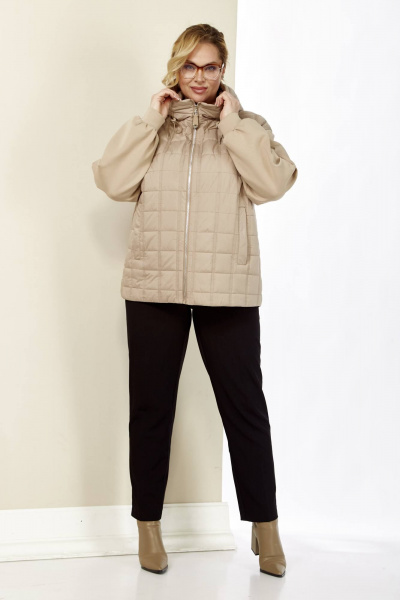 Бежевая демисезонная куртка на кулисе с капюшоном Shetti 2184 бежевый - фото 9