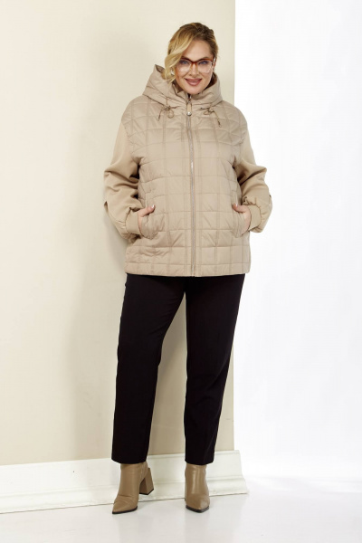 Бежевая демисезонная куртка на кулисе с капюшоном Shetti 2184 бежевый - фото 6