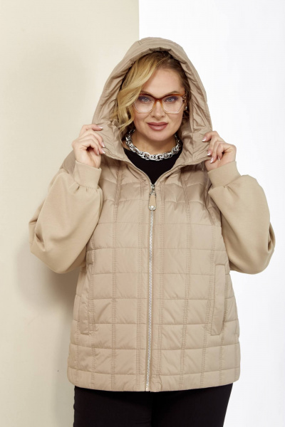 Бежевая демисезонная куртка на кулисе с капюшоном Shetti 2184 бежевый - фото 5