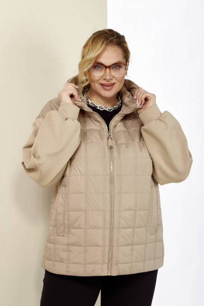 Бежевая демисезонная куртка на кулисе с капюшоном Shetti 2184 бежевый - фото 3