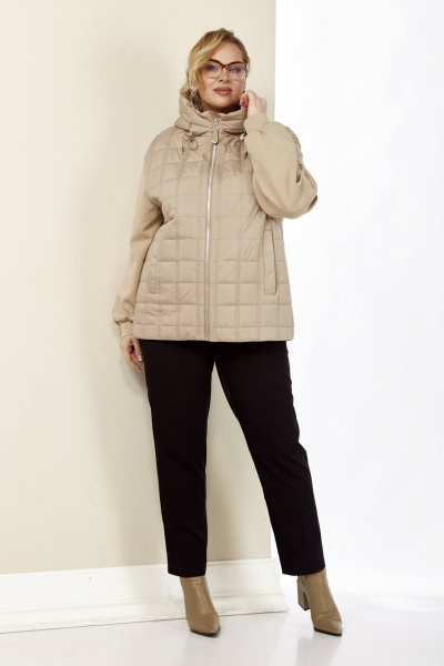 Бежевая демисезонная куртка на кулисе с капюшоном Shetti 2184 бежевый - фото 2