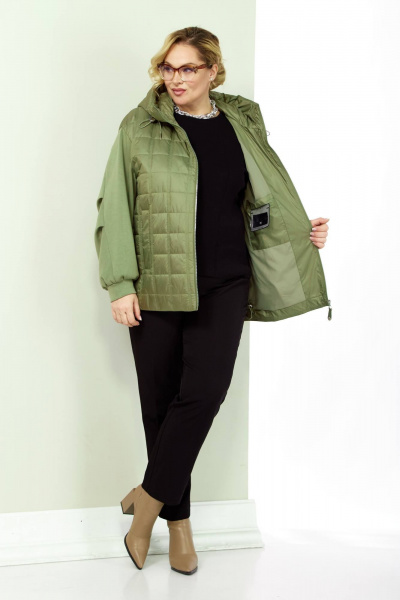 Зеленая демисезонная куртка с утеплителем и карманами Shetti 2184 олива - фото 6