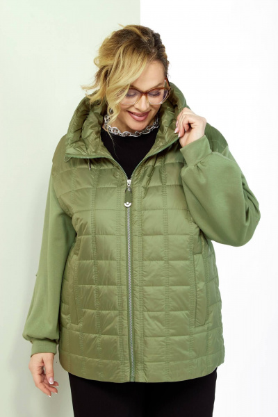 Зеленая демисезонная куртка с утеплителем и карманами Shetti 2184 олива - фото 2