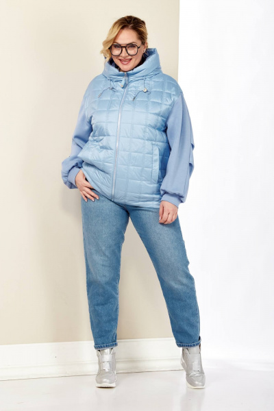 Голубая демисезонная куртка на кулисе с капюшоном Shetti 2184 небесный - фото 9