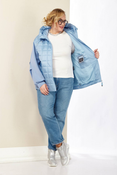 Голубая демисезонная куртка на кулисе с капюшоном Shetti 2184 небесный - фото 7
