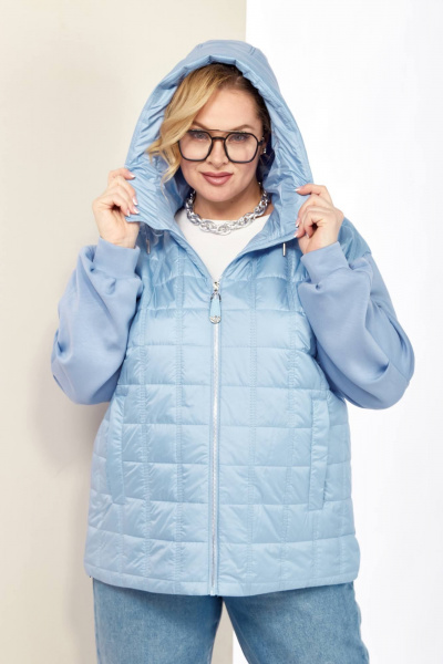 Голубая демисезонная куртка на кулисе с капюшоном Shetti 2184 небесный - фото 6