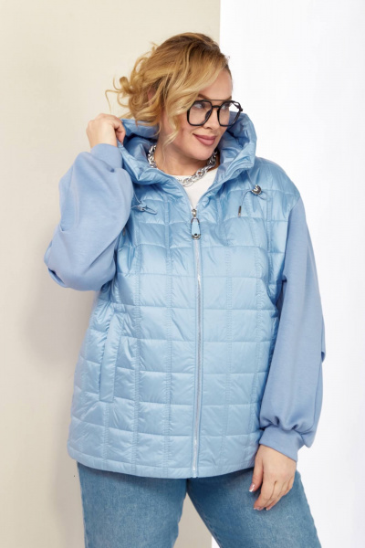 Голубая демисезонная куртка на кулисе с капюшоном Shetti 2184 небесный - фото 3