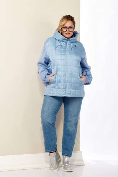 Голубая демисезонная куртка на кулисе с капюшоном Shetti 2184 небесный - фото 2