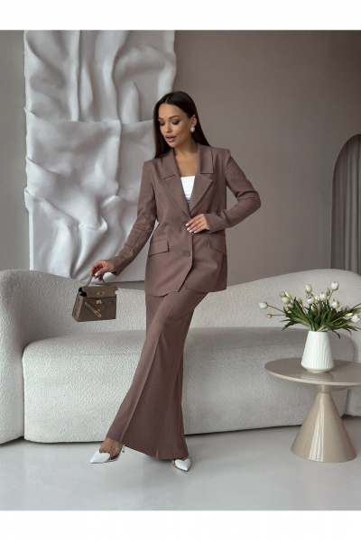 Деловой костюм женский жакет и брюки коричневый Dilana VIP 1992 шоколад - фото 8