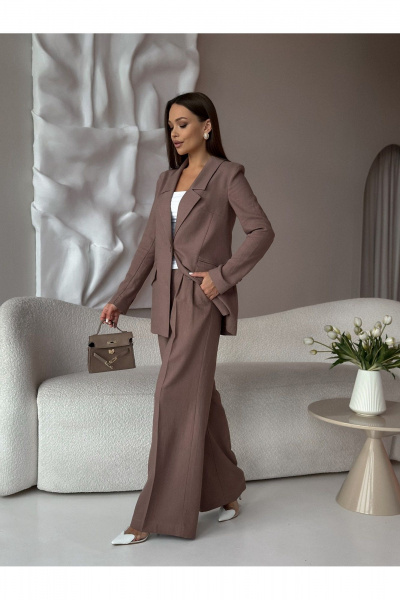 Деловой костюм женский жакет и брюки коричневый Dilana VIP 1992 шоколад - фото 7